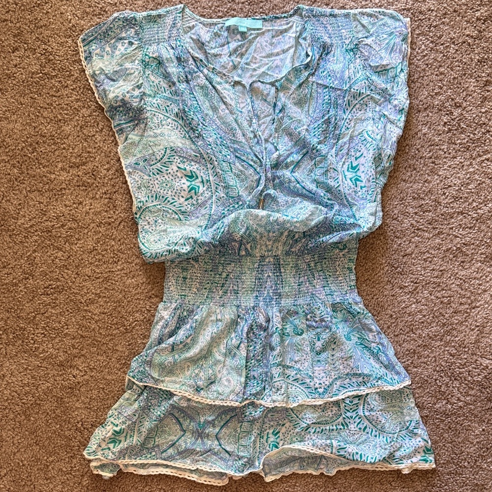 Melissa Odabash Green and Cream Paisley Dress